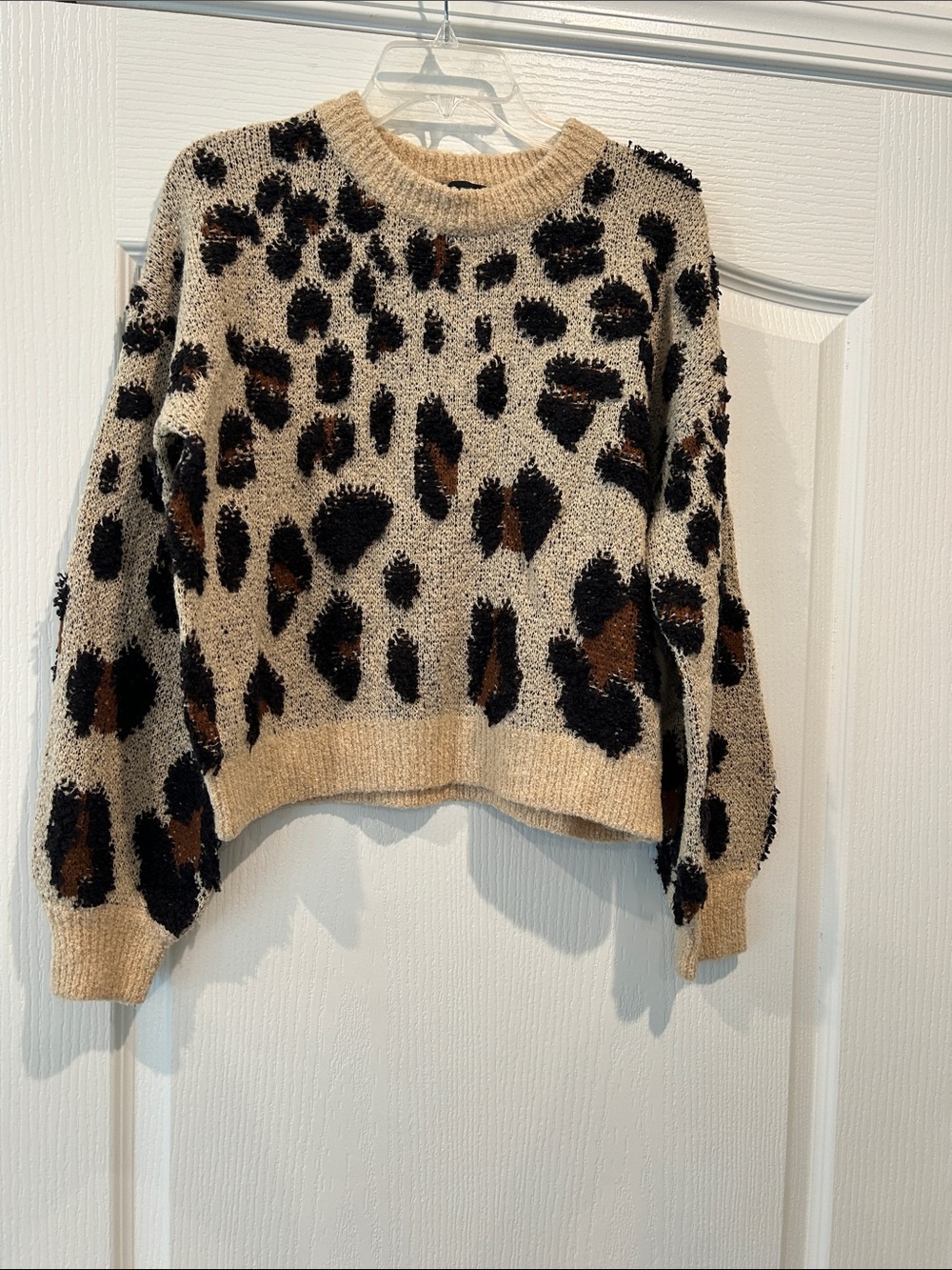 Bardot Beige Leopard-Print Crewneck Sweater